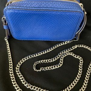 NWOT Banana Republic crossbody mini leather purse in royal blue snakeskin